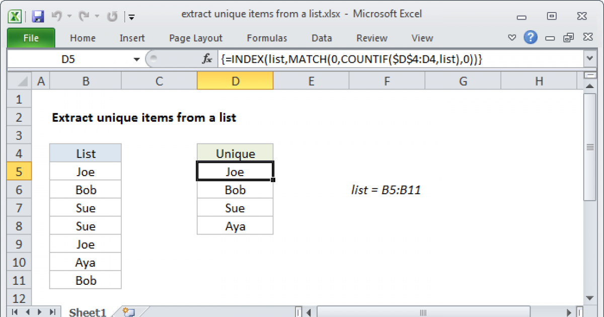 Extract unique items from a list Excel formula Exceljet